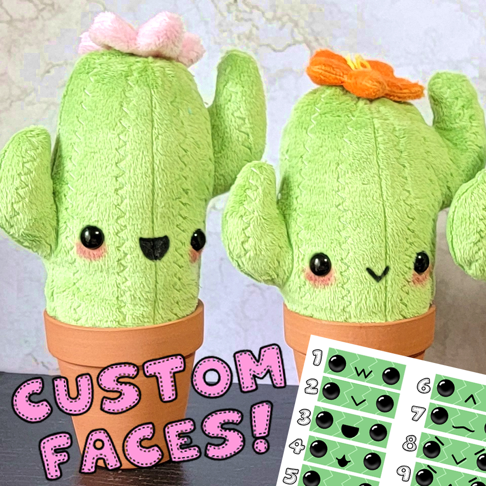 Handmade Potted Cactus Plush, Expressionable Minky Plant in Terracotta Pot